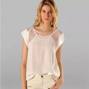 MAJE Silk & Linen Top with Lace Knit Detail